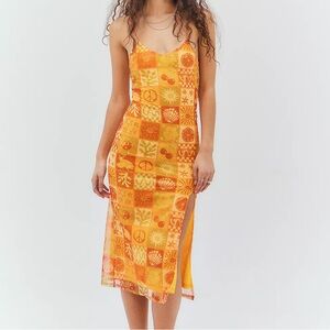 Urban Outfitters Daisy Street Printed Mesh Midi Dress Size Small Y2K Summer Boho